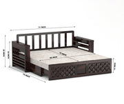 Fralvion Sheesham Wood 3 Seater Sofa Bed With Storage (Walnut Finish)