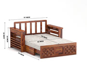 Fralvion Sheesham Wood 2 Seater Sofa Bed With Storage (Honey Finish)