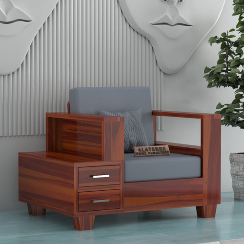 Zephorin 1 Seater Solid Wood Sofa (Honey Finish)
