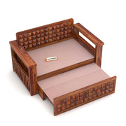 Diamond Sheesham Wood 2 Seater Sofa Bed With Storage (Honey Finish)
