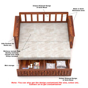 Diamond Sheesham Wood 3 Seater Sofa Bed With Storage Without Back (Honey Finish)