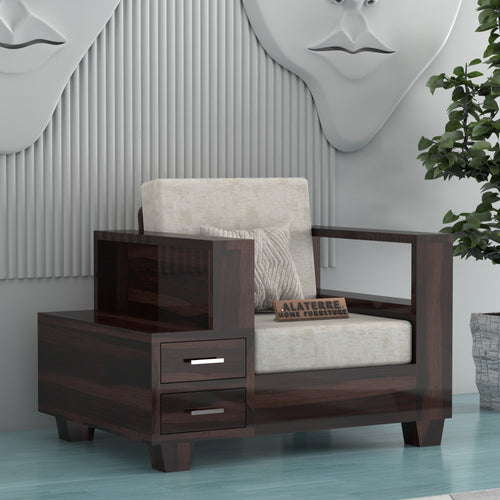 Zephorin 1 Seater Solid Wood Sofa (Walnut Finish)