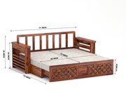 Fralvion Sheesham Wood 3 Seater Sofa Bed With Storage (Honey Finish)