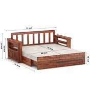 Elventhis Sheesham Wood 3 Seater Sofa Bed With Storage (Honey Finish)