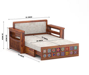 Gexorian Sheesham Wood 2 Seater Sofa Bed With Storage (Honey Finish)