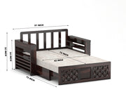 Fralvion Sheesham Wood 2 Seater Sofa Bed With Storage (Walnut Finish)