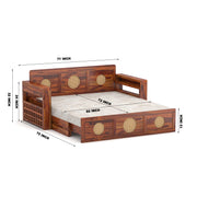Hoventhos Sheesham Wood 3 Seater Sofa Bed With Storage (Honey Finish)