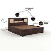 Melvior Sheesham Wood King Size Bed with Box Storage and Cushioned Detailing (Walnut Finish)