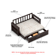 Fralvion Sheesham Wood 3 Seater Sofa Bed With Storage (Walnut Finish)