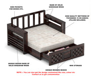 Fralvion Sheesham Wood 2 Seater Sofa Bed With Storage (Walnut Finish)
