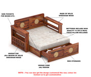 Hoventhos Sheesham Wood 2 Seater Sofa Bed With Storage (Honey Finish)