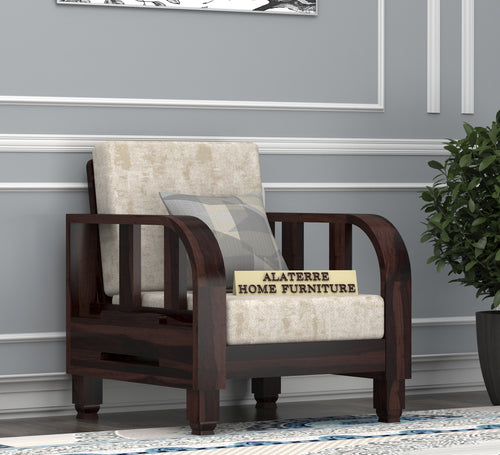 Xenthor 1 Seater Solid Wood Sofa (Walnut Finish)