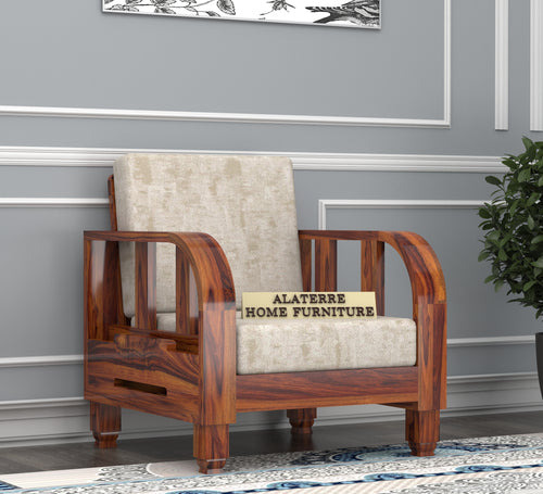 Xenthor 1 Seater Solid Wood Sofa (Honey Finish)