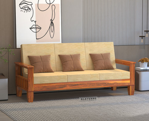Ylthor 3 Seater Solid Wood Sofa (Honey Finish)