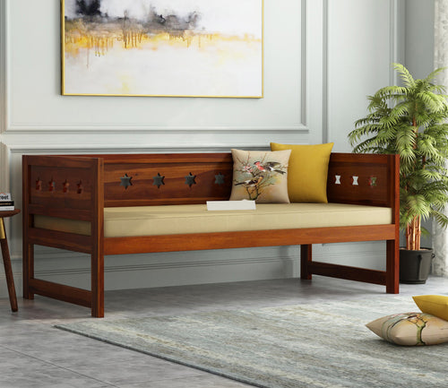 Korvenis Sheesham Wood Divan with Mattress (Honey Finish)