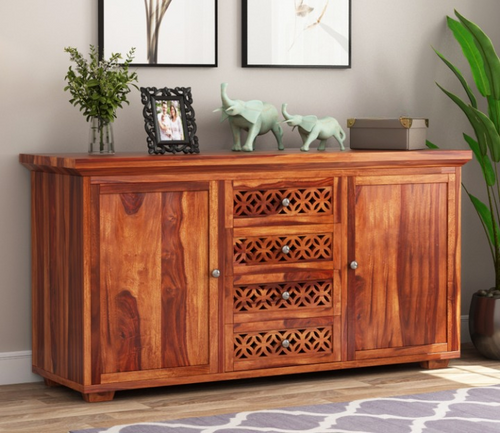 Travorin Sheesham Wood Cabinet and Sideboard (Honey Finish)