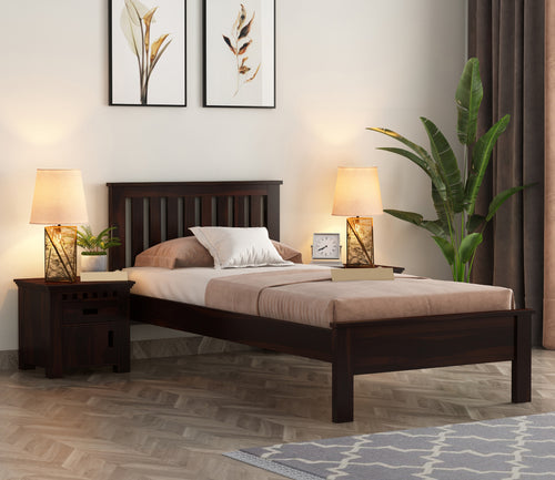 Quentis Sheesham Wood Single Bed Without Storage (Walnut Finish)