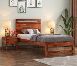 Ivaryn Sheesham Wood Single Bed Without Storage (Honey Finish)