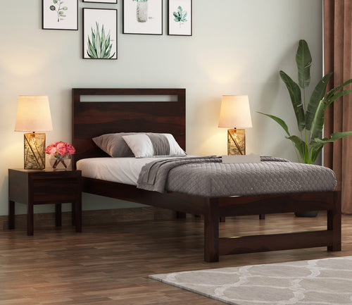 Ivaryn Sheesham Wood Single Bed Without Storage (Walnut Finish)