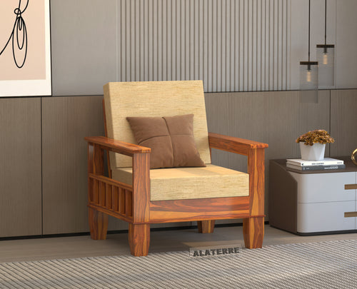Ylthor 1 Seater Solid Wood Sofa (Honey Finish)