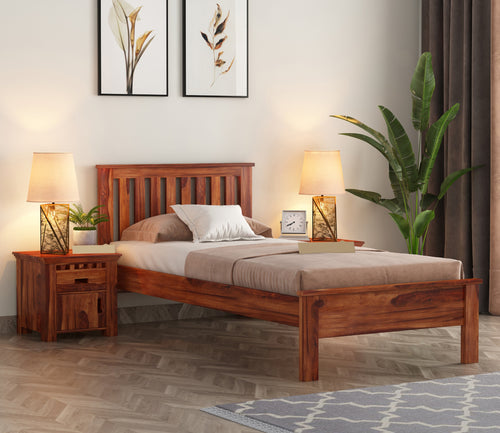 Quentis Sheesham Wood Single Bed Without Storage (Honey Finish)