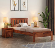 Quentis Sheesham Wood Single Bed Without Storage (Honey Finish)