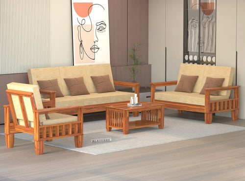 Ylthor 6 Seater Solid Wood Sofa (Honey Finish)
