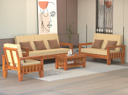 Ylthor 6 Seater Solid Wood Sofa (Honey Finish)