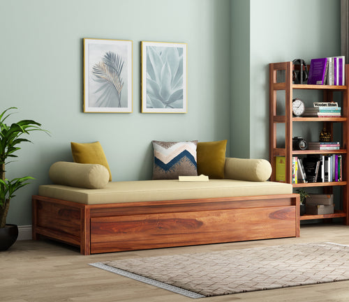 Elthorn Sheesham Wood Storage Divan with Mattress (Honey Finish)