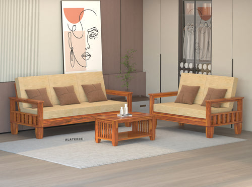 Ylthor 3+2 Seater Solid Wood Sofa (Honey Finish)