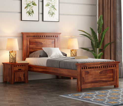 Luveris Sheesham Wood Single Bed Without Storage (Honey Finish)