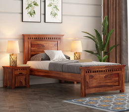 Luveris Sheesham Wood Single Bed Without Storage (Honey Finish)