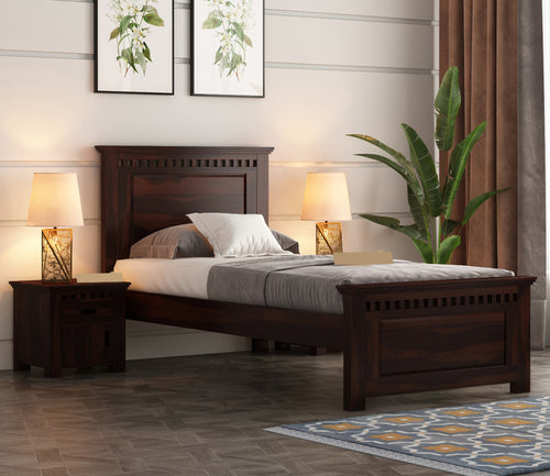 Luveris Sheesham Wood Single Bed Without Storage (Walnut Finish)