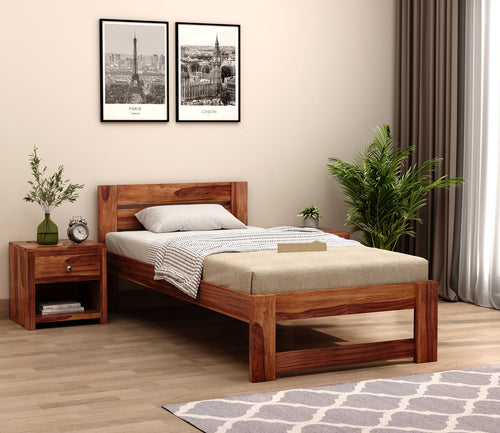 Eldorin Sheesham Wood Single Bed Without Storage (Honey Finish)