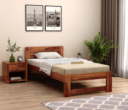 Eldorin Sheesham Wood Single Bed Without Storage (Honey Finish)