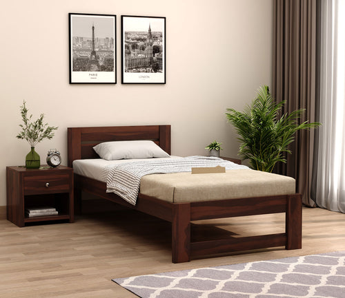 Eldorin Sheesham Wood Single Bed Without Storage (Walnut Finish)