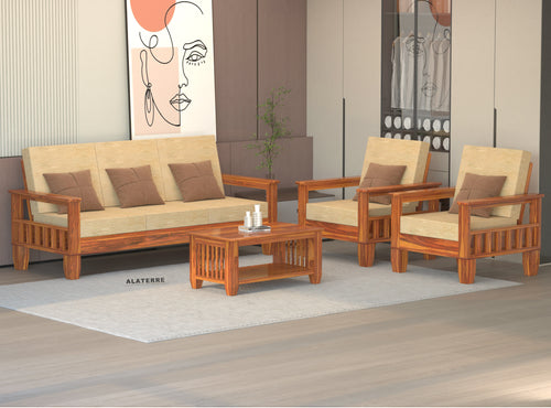 Ylthor 5 Seater Solid Wood Sofa (Honey Finish)