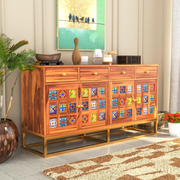 Ulexis Sheesham Wood Cabinet and Sideboard (Honey Finish)