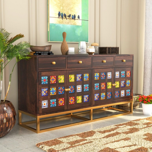 Ulexis Sheesham Wood Cabinet and Sideboard (Walnut Finish)
