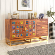 Xenthoris Sheesham Wood Cabinet and Sideboard (Honey Finish)