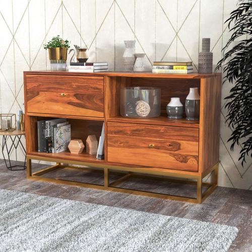 Zevaris Sheesham Wood Cabinet and Sideboard (Honey Finish)