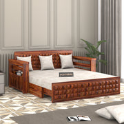 Diamond Sheesham Wood 3 Seater Sofa Bed With Storage (Honey Finish)