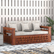 Diamond Sheesham Wood 3 Seater Sofa Bed With Storage Without Back (Honey Finish)