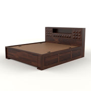 Melvior Sheesham Wood Queen Size Bed with Box Storage and Diamond Detailing (Walnut Finish)