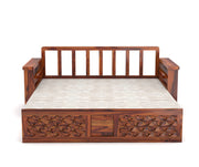 Fralvion Sheesham Wood 3 Seater Sofa Bed With Storage (Honey Finish)