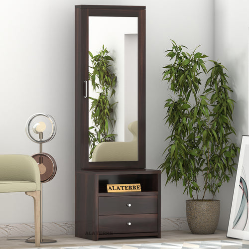 Brendral Sheesham Wood Dressing Table with Mirror and Drawers (Walnut Finish)