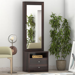 Brendral Sheesham Wood Dressing Table with Mirror and Drawers (Walnut Finish)
