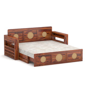 Hoventhos Sheesham Wood 3 Seater Sofa Bed With Storage (Honey Finish)