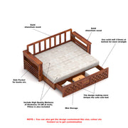 Fralvion Sheesham Wood 3 Seater Sofa Bed With Storage (Honey Finish)