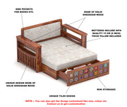 Gexorian Sheesham Wood 2 Seater Sofa Bed With Storage (Honey Finish)